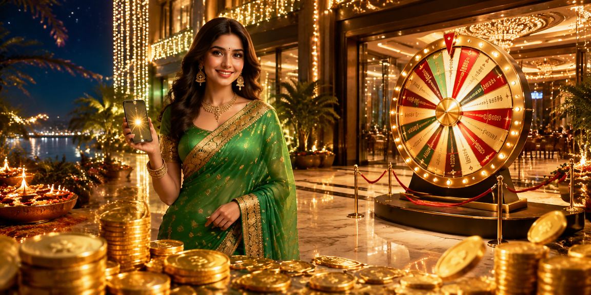 Indian woman playing roulette wearing traditional saree
