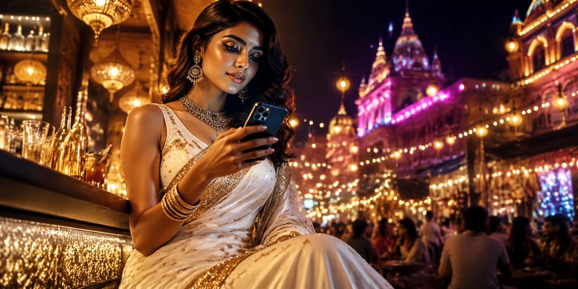 Indian woman planning sports bets on mobile during match day